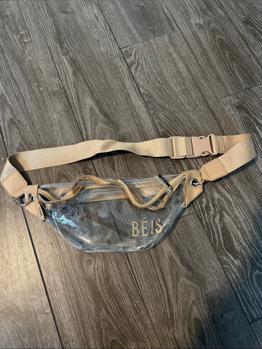 BEIS Clear Crossbody Belt Bag with Beige Trim